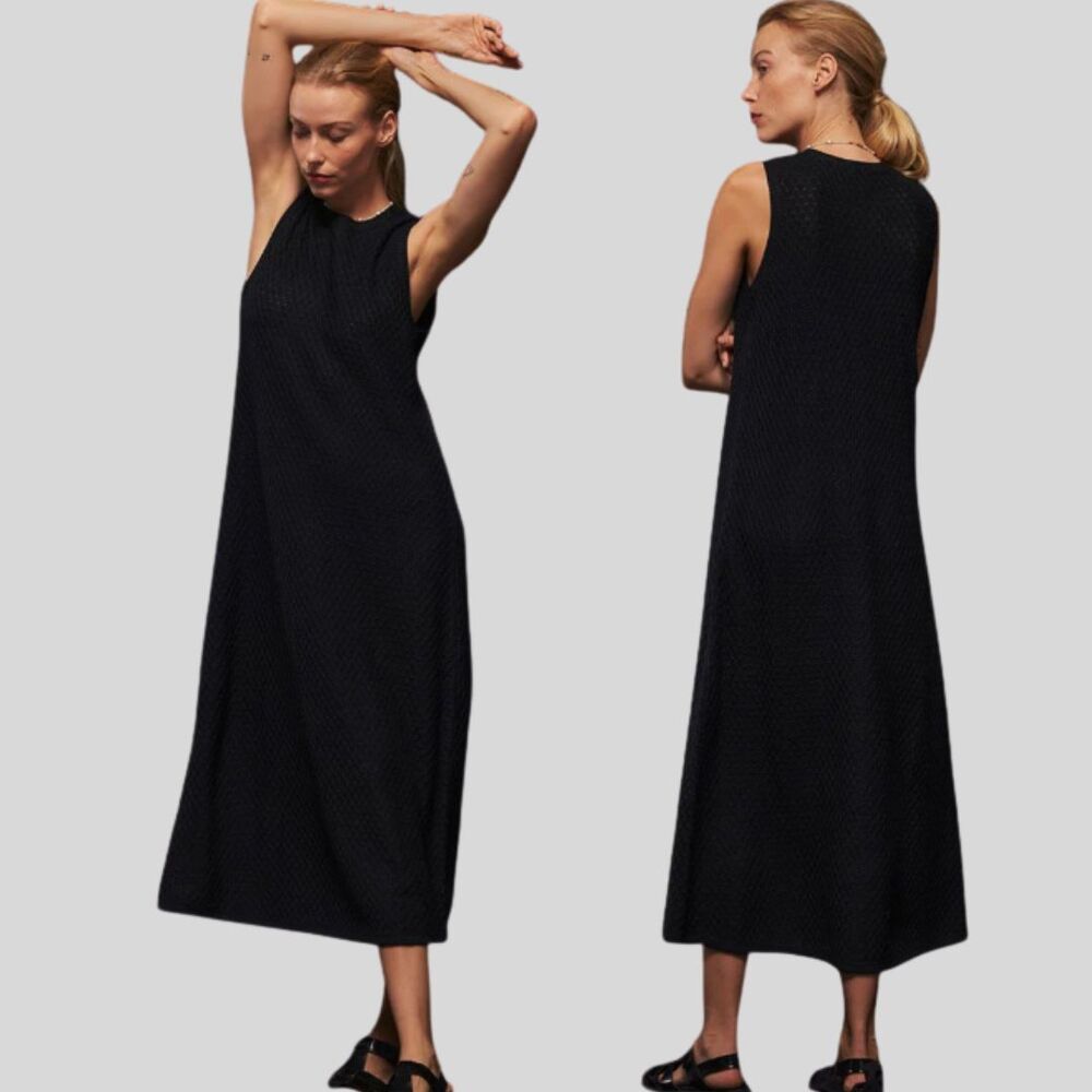 Richer Poorer Rosie Crochet Knit Column Black Dress Midi Maxi Sleeveless Sz L